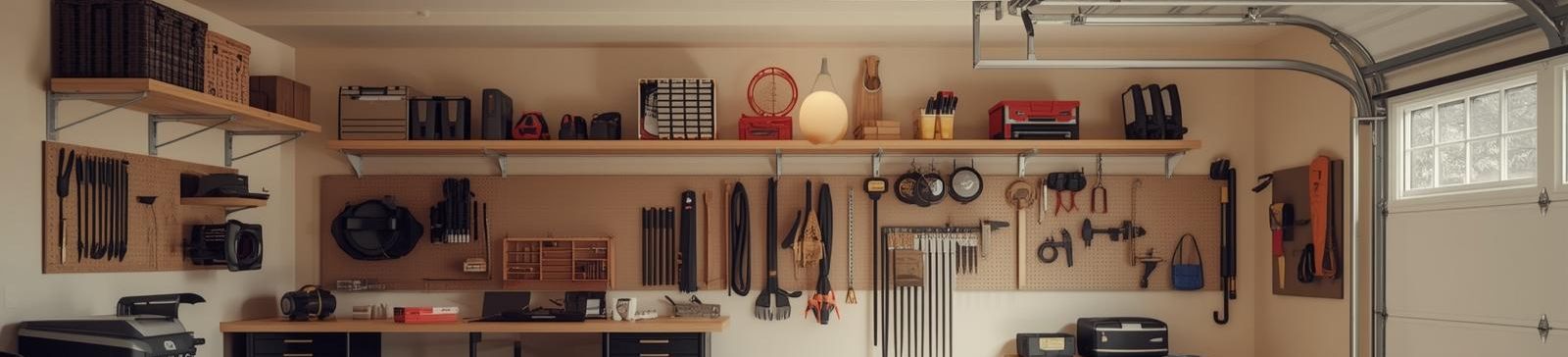 Modern organized garage workshop with custom cabinets, smart storage, and garage door in Citrus Heights